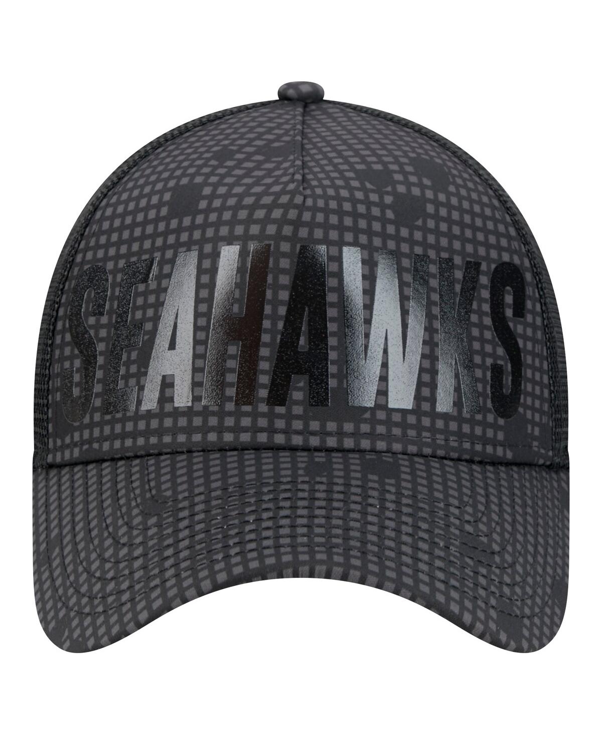 New Era Men's Black Seattle Seahawks Midnight Ink Tonal Text A-frame Trucker 9forty Adjustable Hat In Black