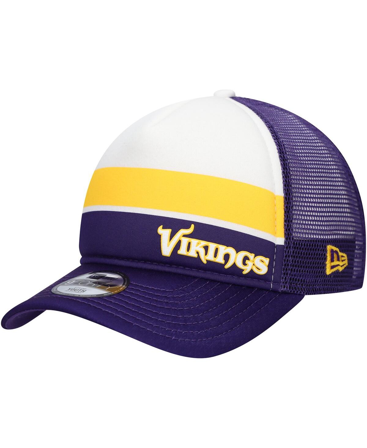New Era Big Boys And Girls Purple Minnesota Vikings Sport Night Color Block 9forty A-frame Trucker Adjustabl In Purple