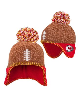 Baby Boys and Girls Brown Kansas City Chiefs Football Head Knit Hat with Pom