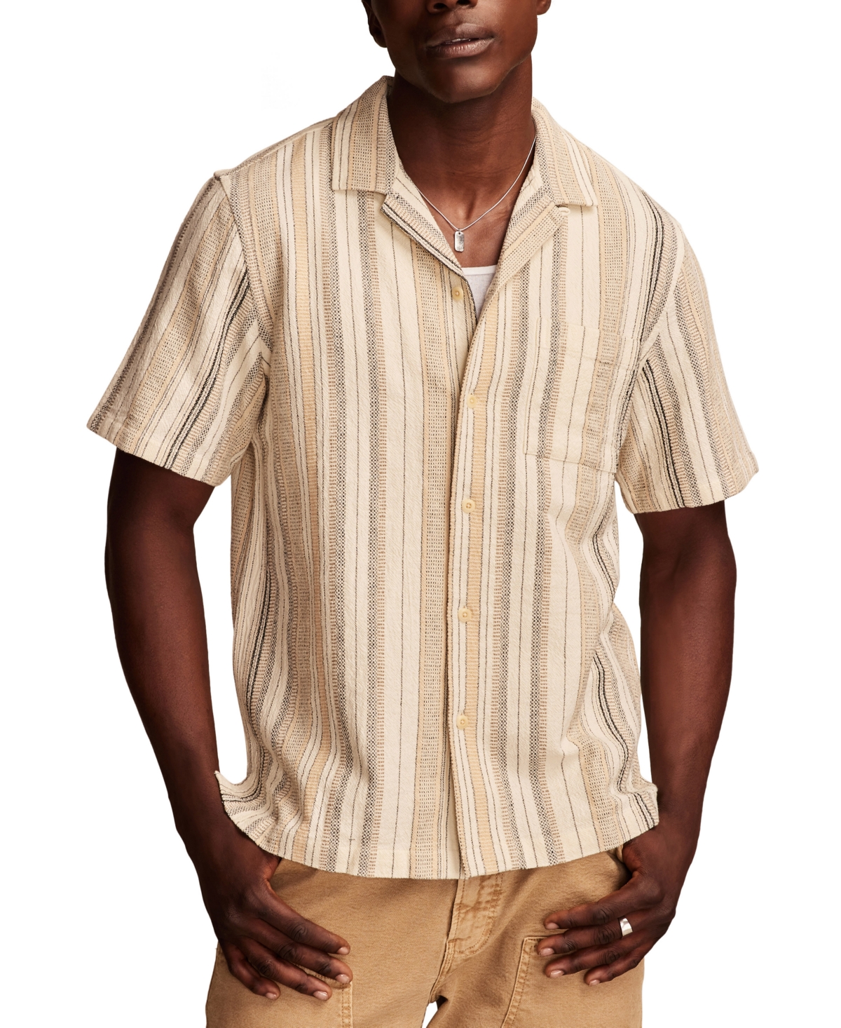 LUCKY BRAND MEN'S CAMP COLLAR STRIPE SHIRT 