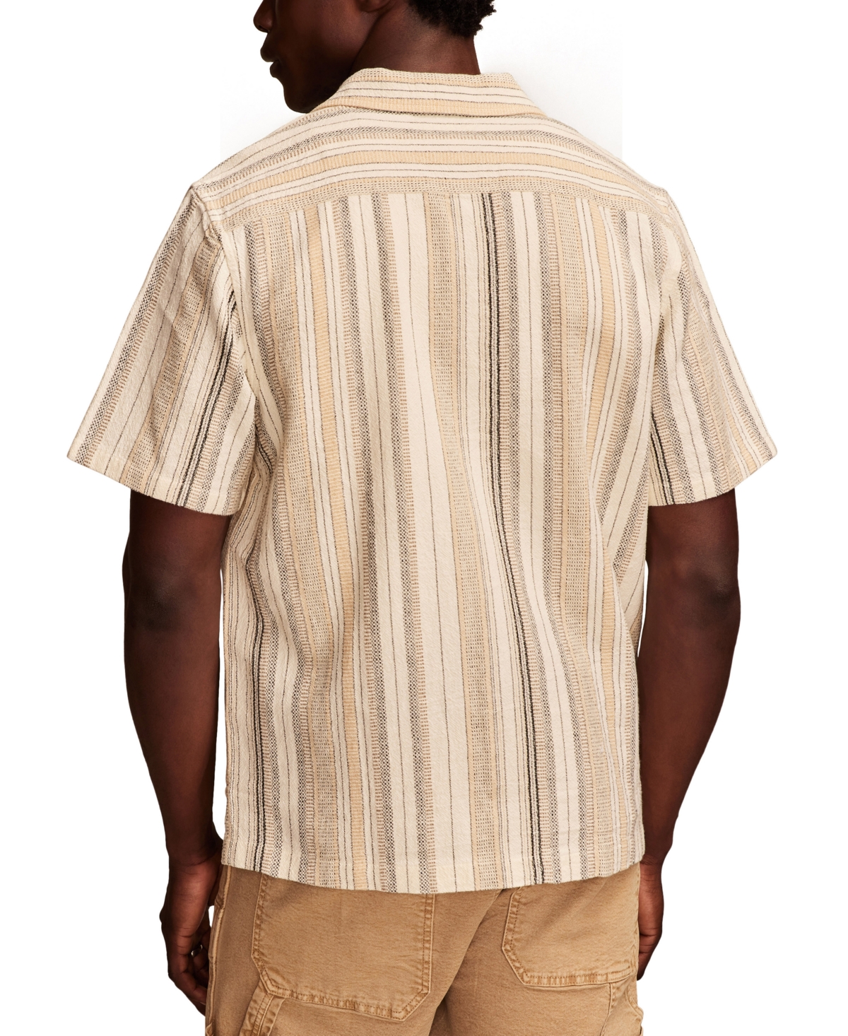 LUCKY BRAND MEN'S CAMP COLLAR STRIPE SHIRT 