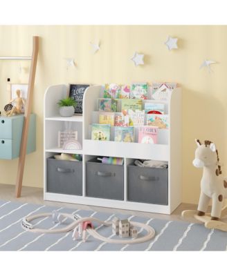 Kids Bookcase and Bookshelf, Multifunctional Bookcase with 3 Collapsible Fabric Drawers
