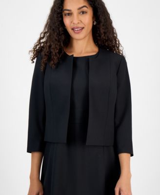 Women's Collarless Open-Front Bolero & Scoop-Neck Sleeveless Fit & Flare Dress Set, Regular & Petite