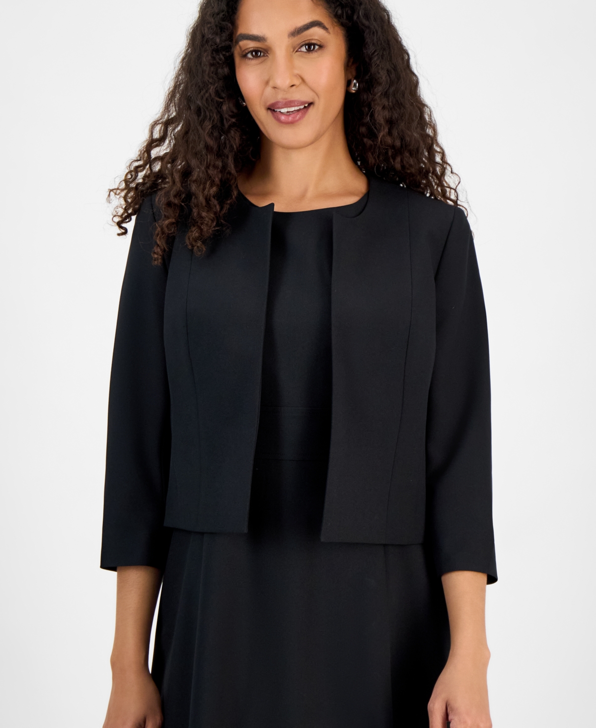 Le Suit Women's Collarless Open-Front Bolero & Scoop-Neck Sleeveless Fit Flare Dress, Regular Petite