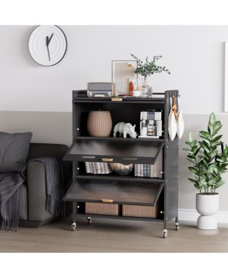 3 Door Accent Cabinet, 4 Tier Kitchen Organizer Shelf, White