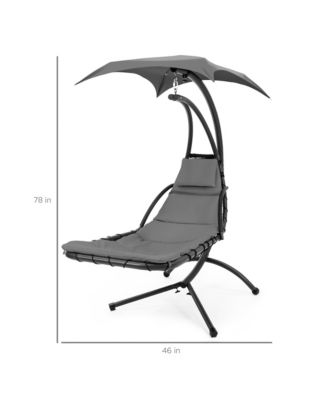 Hanging Curved Chaise Lounge Chair Swing for Backyard, Patio w/ Pillow, Shade, Stand