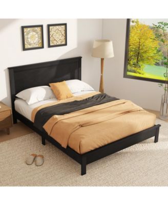Queen Size Platform Bed Frame with High Headboard and Rubber Wood Legs