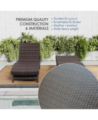 Outdoor Patio Chaise Wicker Lounge Chair with Reclining Backrest - Set of 4