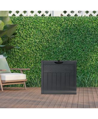 33 Gal Square Wood and Rattan Plastic Garden Storage Box