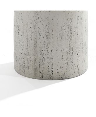 Rustic Off White and Gray Round 19.7-Inch Tall MgO Side Table, Indoors and Outdoors