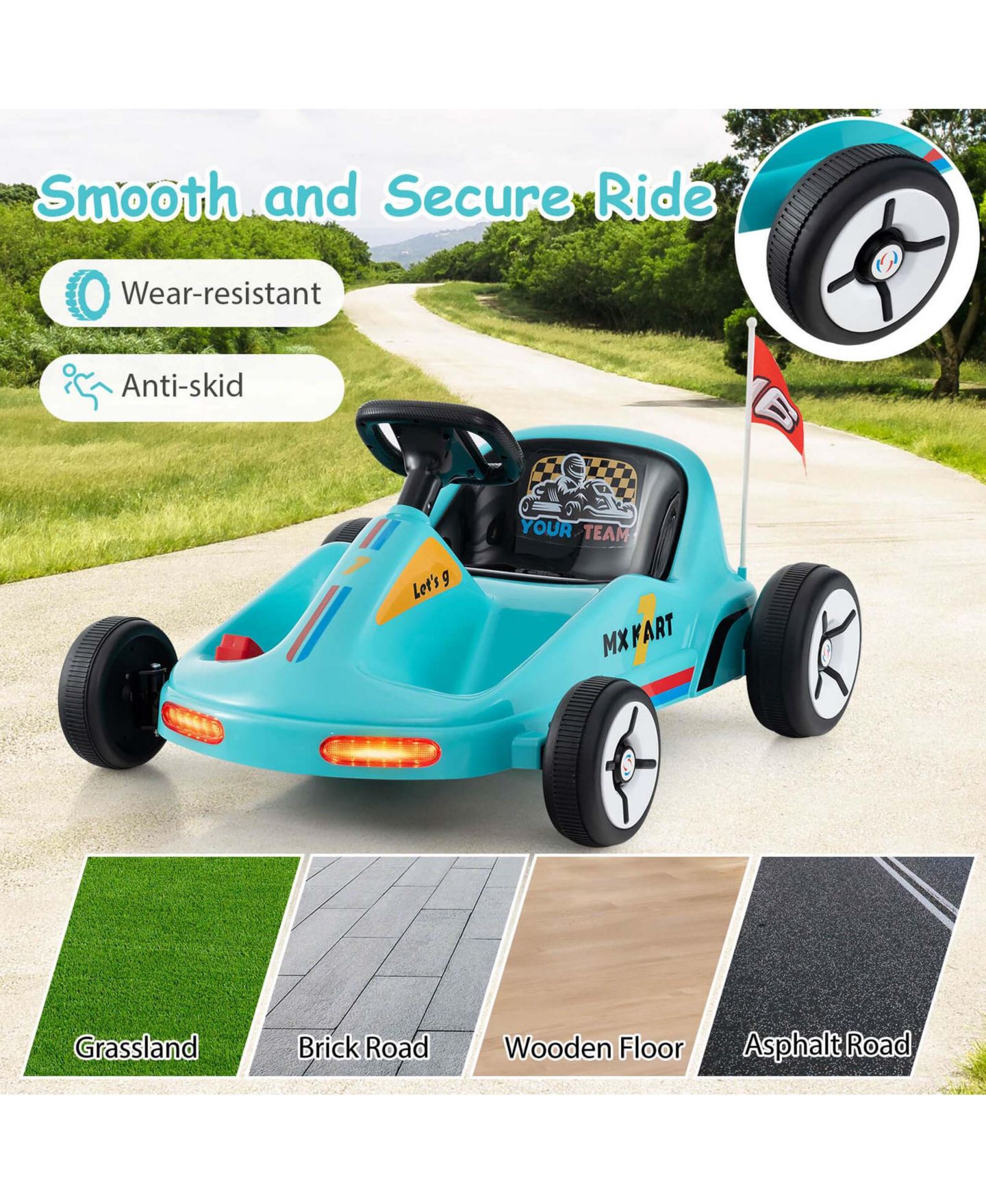 Детская игрушка Costway 12V 7AH Battery-Powered Electric Go Kart with Remote Control and Dual Motors, 66 lb. Capacity, Ages 3+, цвет: Синий — фото 5