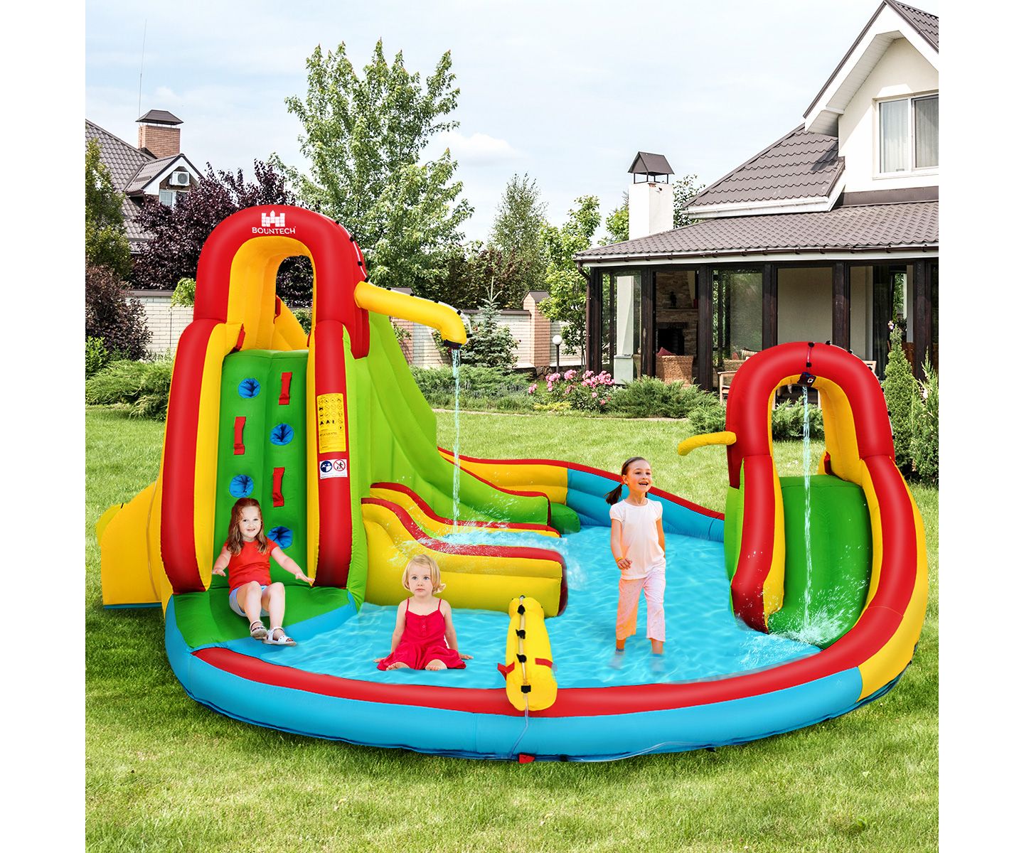 Детская игрушка Costway Inflatable Water Slide Park with Climbing Wall & Splash Pool, Ages 3-10, цвет: Синий — фото 6