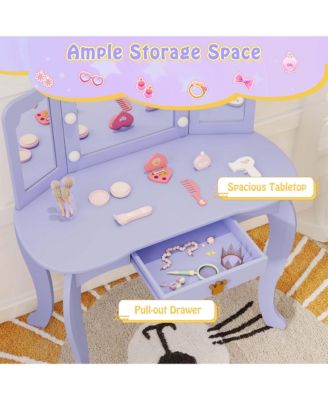 Kids Vanity Set Princess Vanity Table & Chair Set with Lighted Mirror