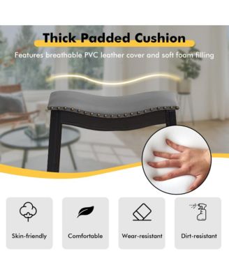 Set of 4 Saddle Bar Stools Bar Height Kitchen Chairs w/ Rubber Wood Legs