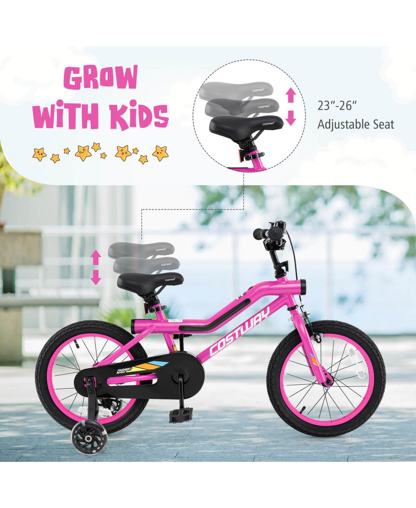 Детская игрушка Costway Aurora Spark I 16" LED-Lighted Coaster-Brake Kids Bike with Training Wheels, 145 lb Capacity, 4–7 лет, цвет: Розовый — фото 4