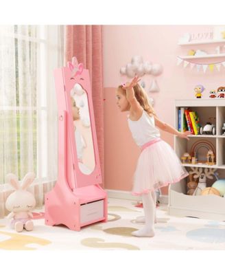 Kids Vanity Set Princess Makeup Dressing Table and Chair Set with Jewelry Armoire