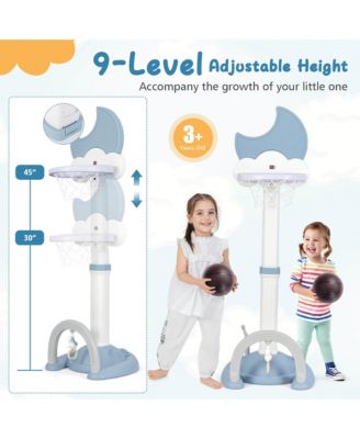 4-in-1 Toddlers Basketball Hoop with Basketball Soccer Golf and Ring Toss Game