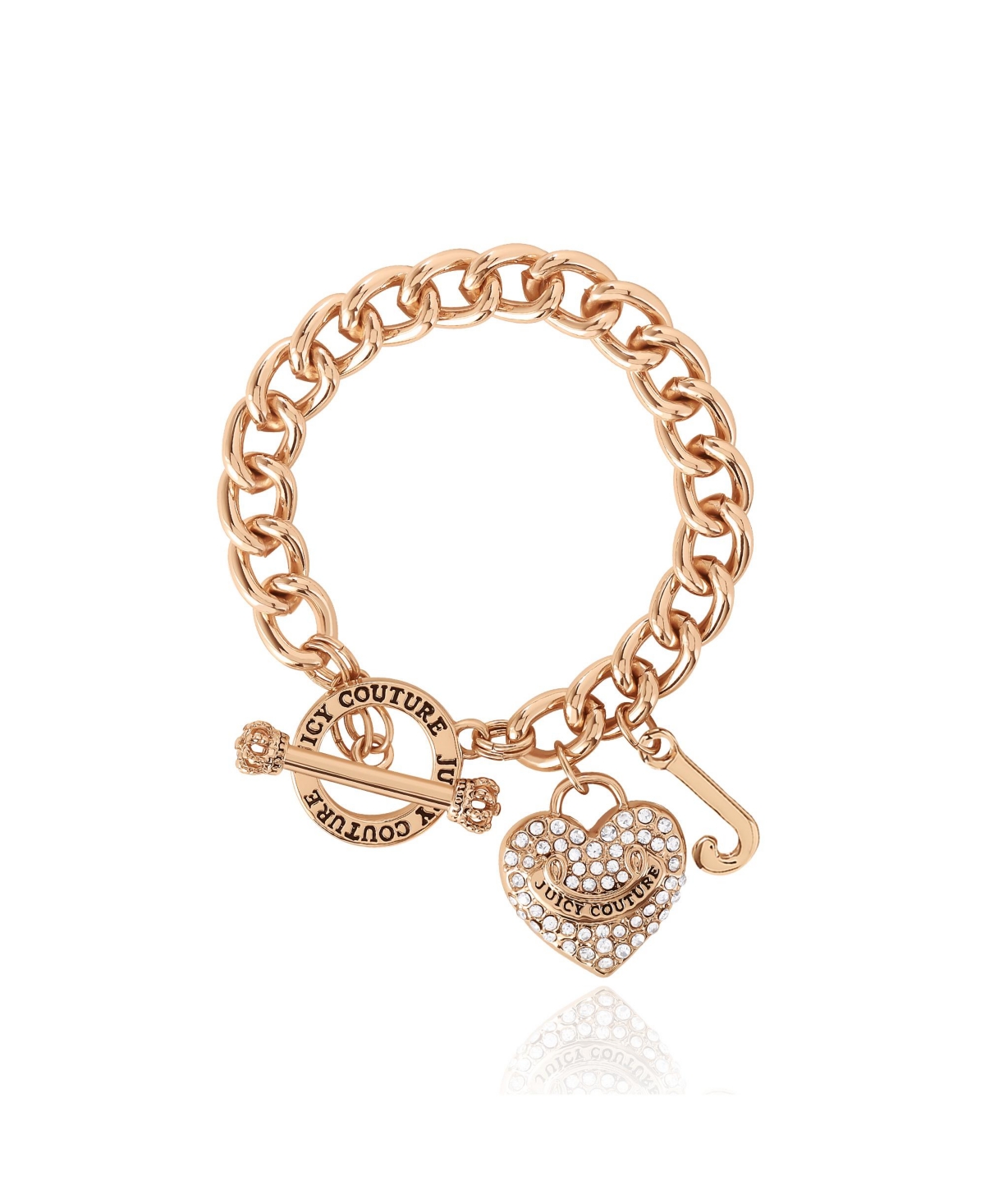 Toggle Bracelet with Crystal Heart Charm - Gold crystal toggle