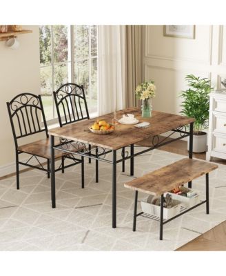 Industrial Dining Table Set for 4,Kitchen Table with Chairs Set of 4,Kitchen Table Set with 2 Chairs and Bench,4 Piece Dining Room Table Set for Small Space, Apartment, Restaurant