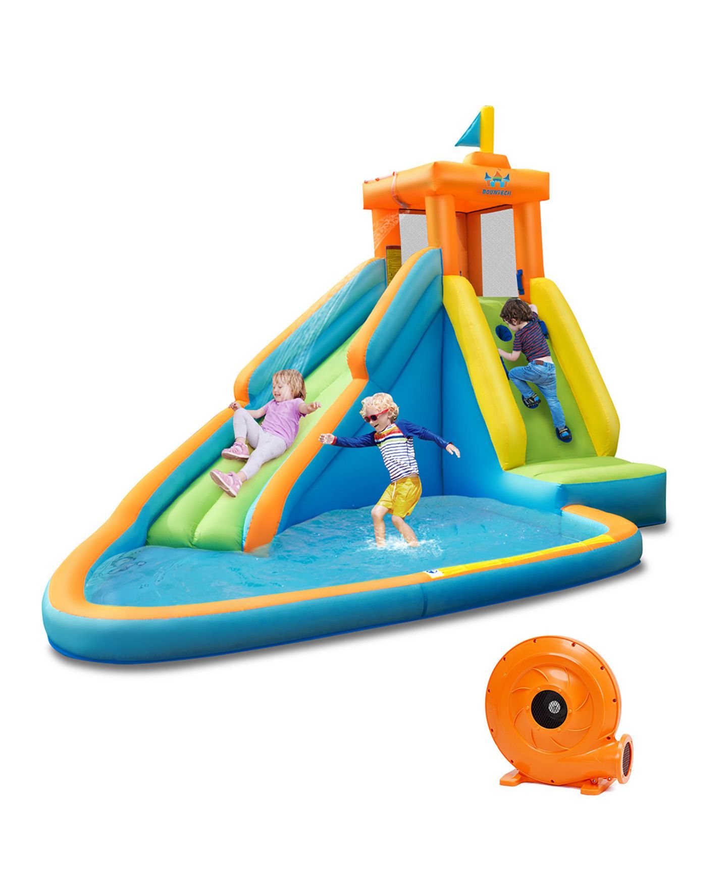 Детская игрушка Costway Castle Water Slide Climbing Wall Bounce House, Up to 3 Players, 3–10 лет, цвет: Синий — фото 1