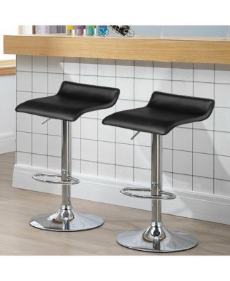 Set of 2 PU Leather Swivel Bar Stool Adjustable Kitchen Counter Bar Chairs White