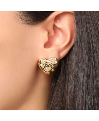Crystal-Embellished Heart Stud Earrings with Iconic Logo Design
