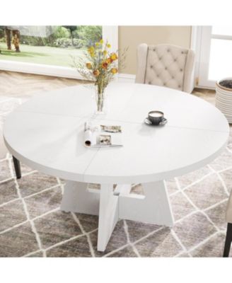 47" Round Wood Dining Table – Farmhouse Kitchen Table for 4 with Wooden Top and Legs