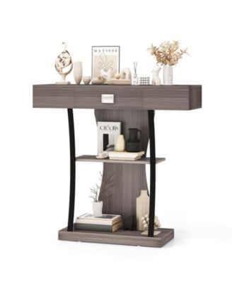 Console Table with Drawer and 2-Tier Shelves for Entryway Living Room