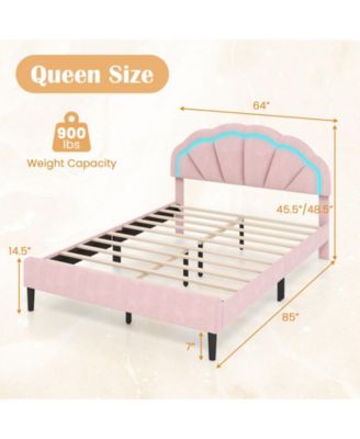 Queen Size Upholstered LED Bed Frame with Adjustable Flower Headboard and Metal Support Legs