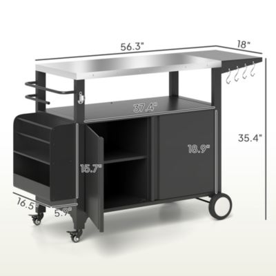 Outdoor Grill Cart Table with Side Table, Stainless Steel Top
