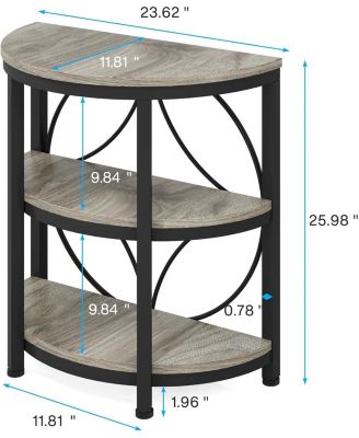 Half Circle Side & End Table with Storage Shelf & Metal Frame, 26-Inch Tall Half Moon Table, Narrow Nightstand