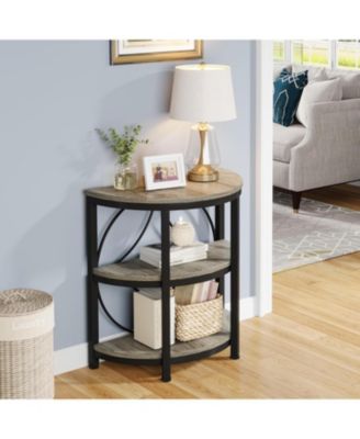 Half Circle Side & End Table with Storage Shelf & Metal Frame, 26-Inch Tall Half Moon Table, Narrow Nightstand