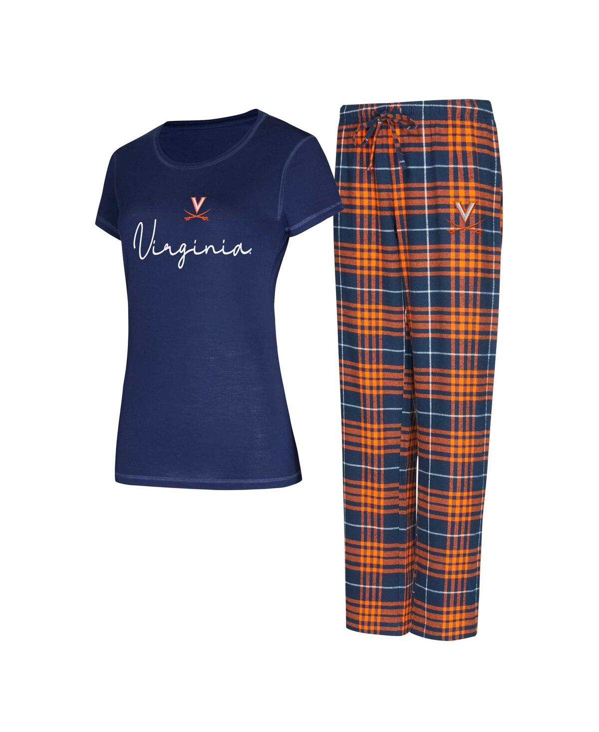 Concepts Sport Women's Navy Virginia Cavaliers Vector T-shirt Flannel Pants Sleep Set In Navy