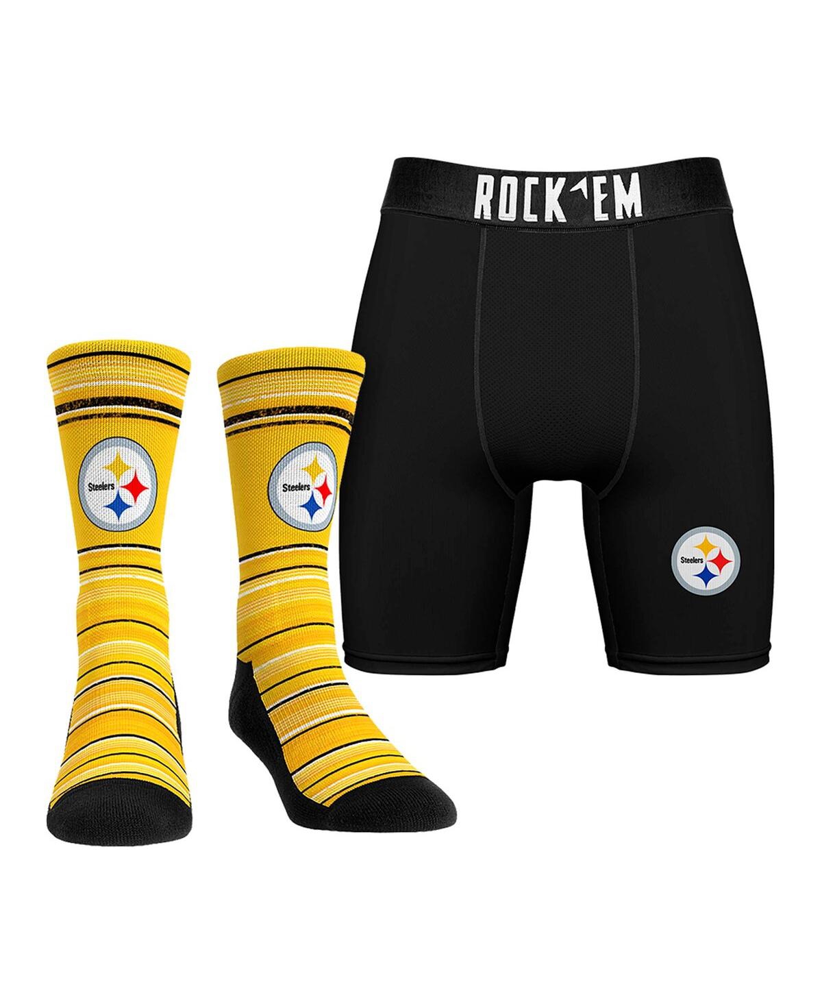 Men's Pittsburgh Steelers Primary Crew Socks Boxer Briefs Combo Pack