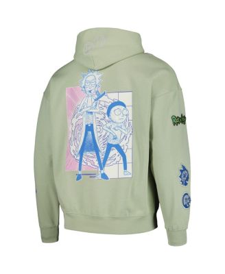 Men's Light Green Rick And Morty '90s Rave Dropped Shoulder Pullover Hoodie
