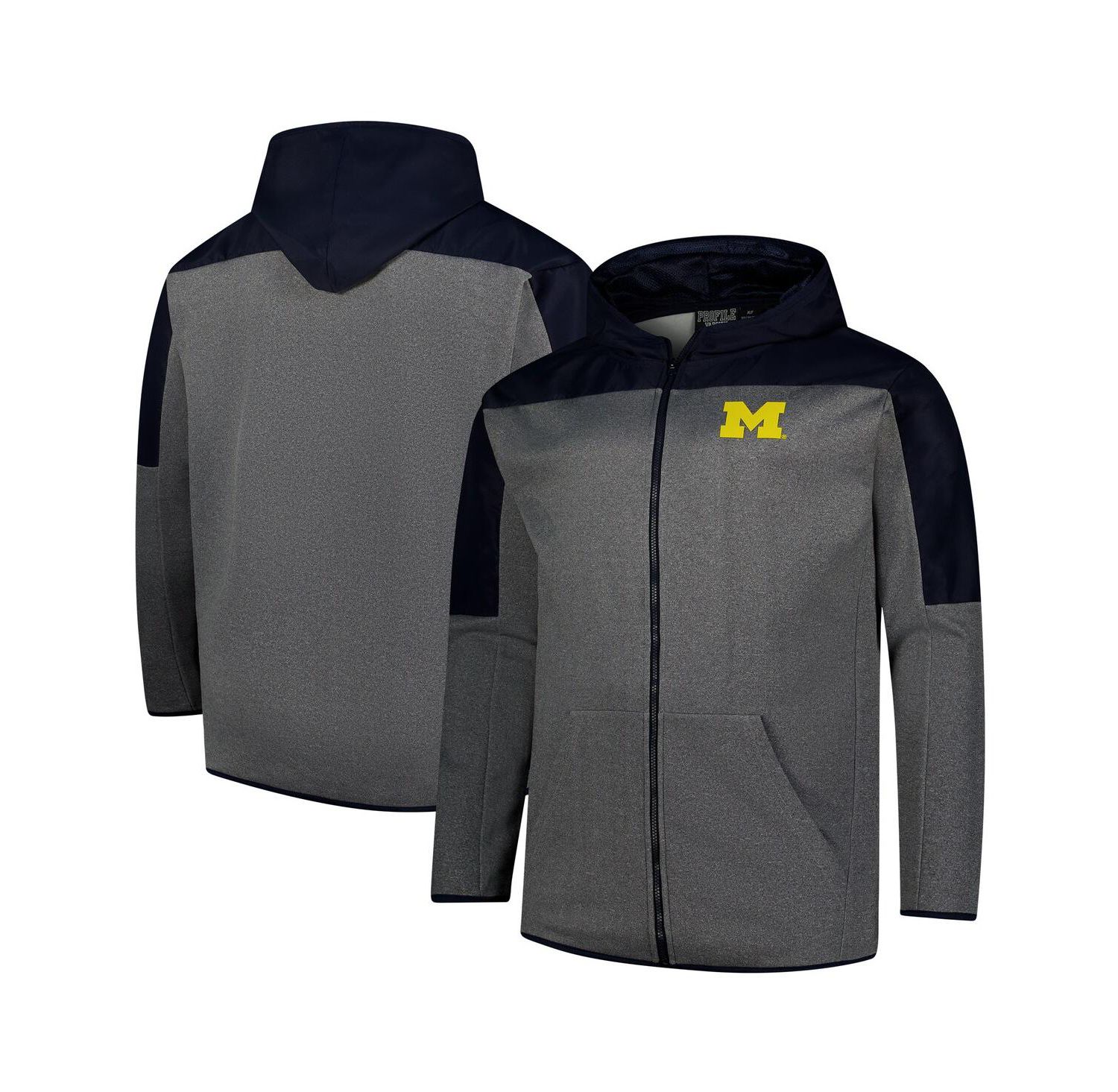 Men's Navy, Gray Michigan Wolverines Big & Tall Pieced Full-Zip Hoodie Jacket