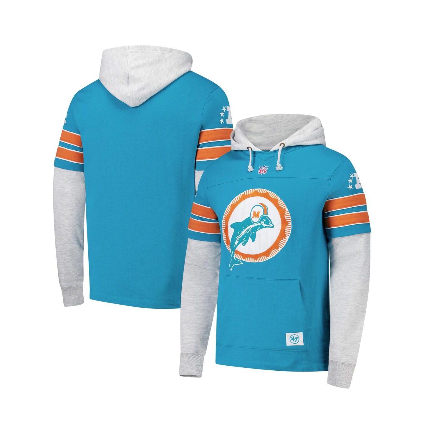Мужское худи '47 Brand Aqua Miami Dolphins Throwback Double Header Blitz Cornerback Pullover — фото 1