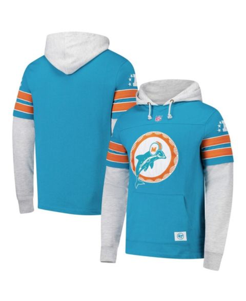 Мужское худи '47 Brand Aqua Miami Dolphins Throwback Double Header Blitz Cornerback Pullover