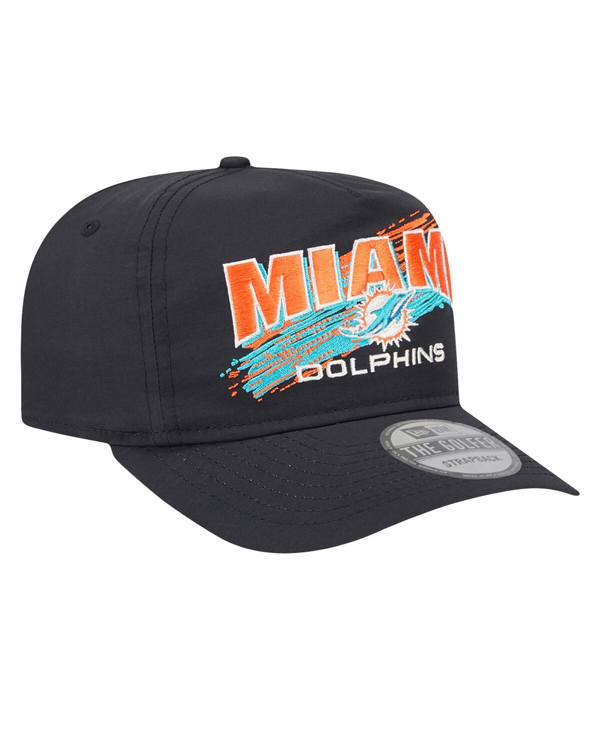 NEW ERA MEN'S BLACK MIAMI DOLPHINS THROWBACK BRUSH GOLFER SNAPBACK HAT 