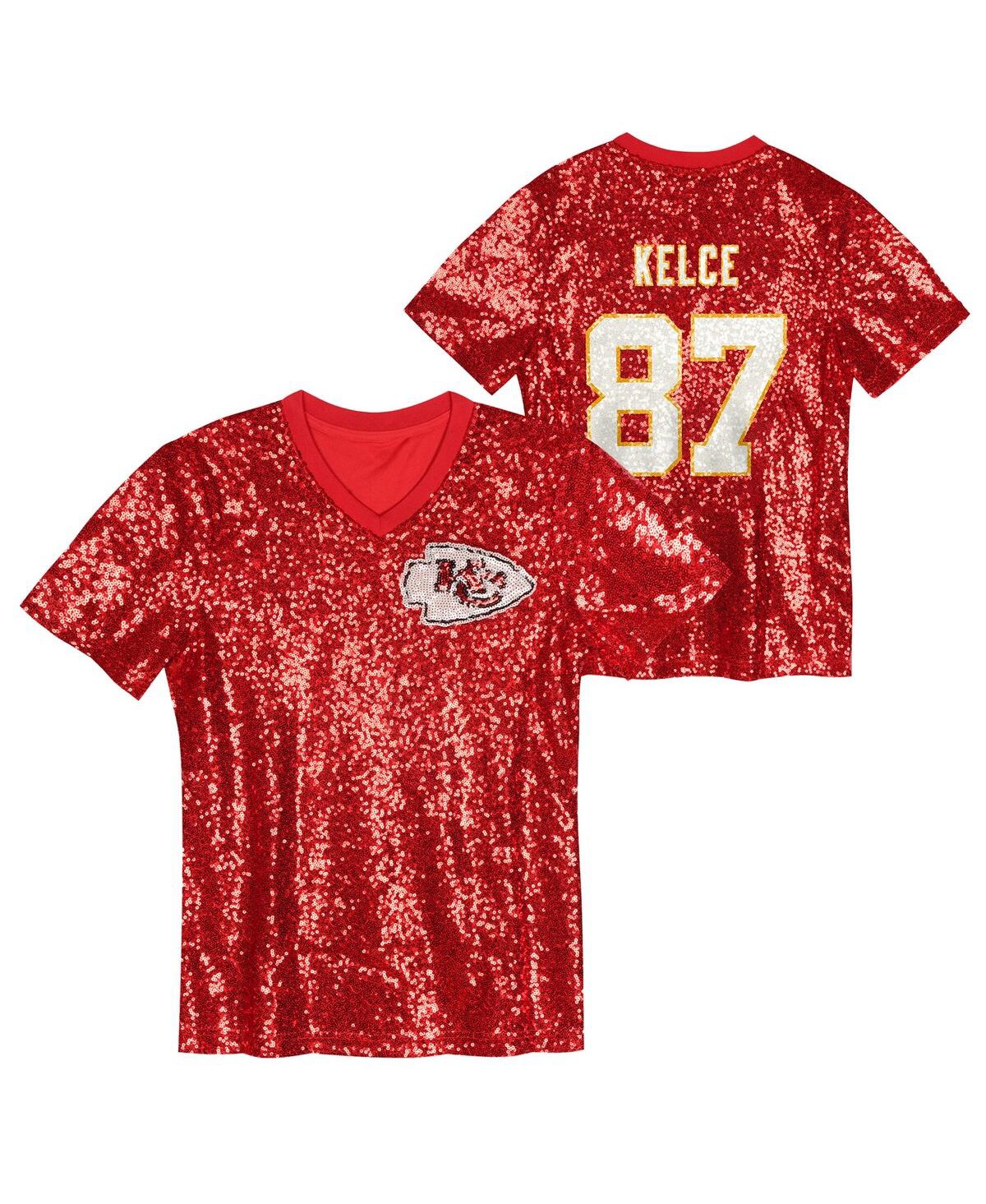 Women's Travis Kelce Red Kansas City Chiefs Player Name Number V-Neck Fashion Jersey - Red