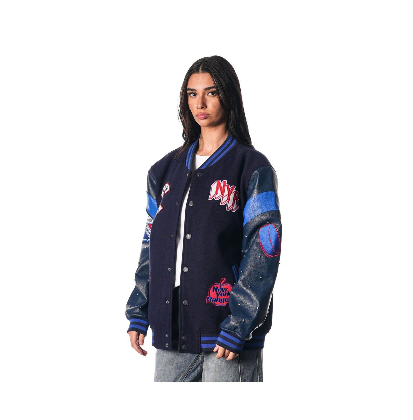 Женская куртка The Wild Collective Blue New York Rangers Full-Snap Varsity — фото 1