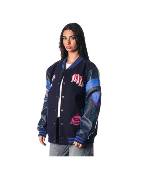 Женские куртки The Wild Collective Women's Blue New York Rangers Full-Snap Varsity Jacket