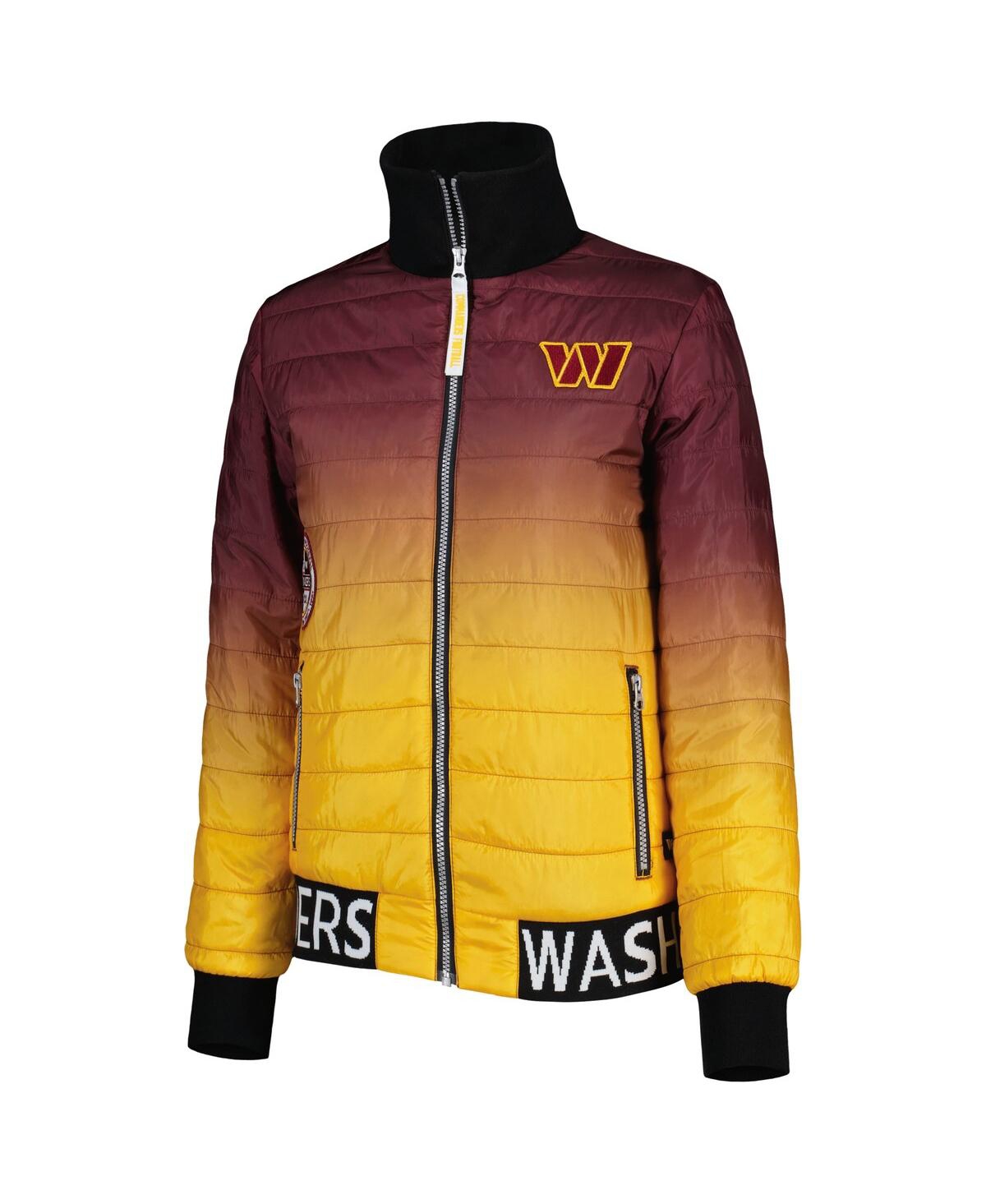 The Wild Collective Women's Burgundy/gold Washington Commanders Color Block Full-zip Puffer Jacket In Burgundy,gold
