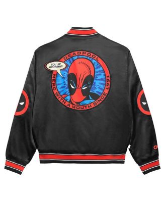 Men's Black/Red Deadpool Fanimation Satin Full-Snap Jacket