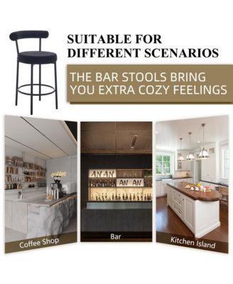 Bar Stools Set of 3, 24 Inches Modern Counter Height Bar Stools with Curved Back Metal Legs, Upholstered Tall Barstools