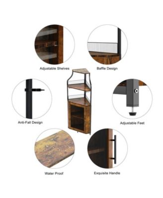 Corner Bar Cabinet with LED Lights, Industrial Liquor Cabinet with Adjustable Shelf, 5-Tier Industrial Wine Cabinet with Glass Holder, Home Bar Cabinet, Coffee Bar Cabinet