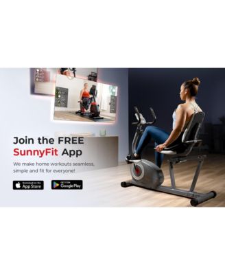 Indoor Magnetic Smart Recumbent Exercise Bike with Free SunnyFit  App via Bluetooth