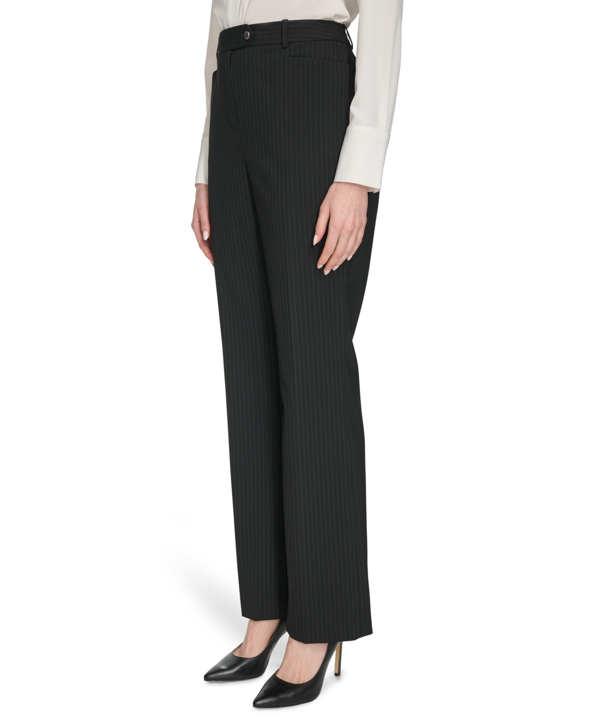 Shop Calvin Klein Women's Pinstripe Modern Fit Trousers In Black,cream