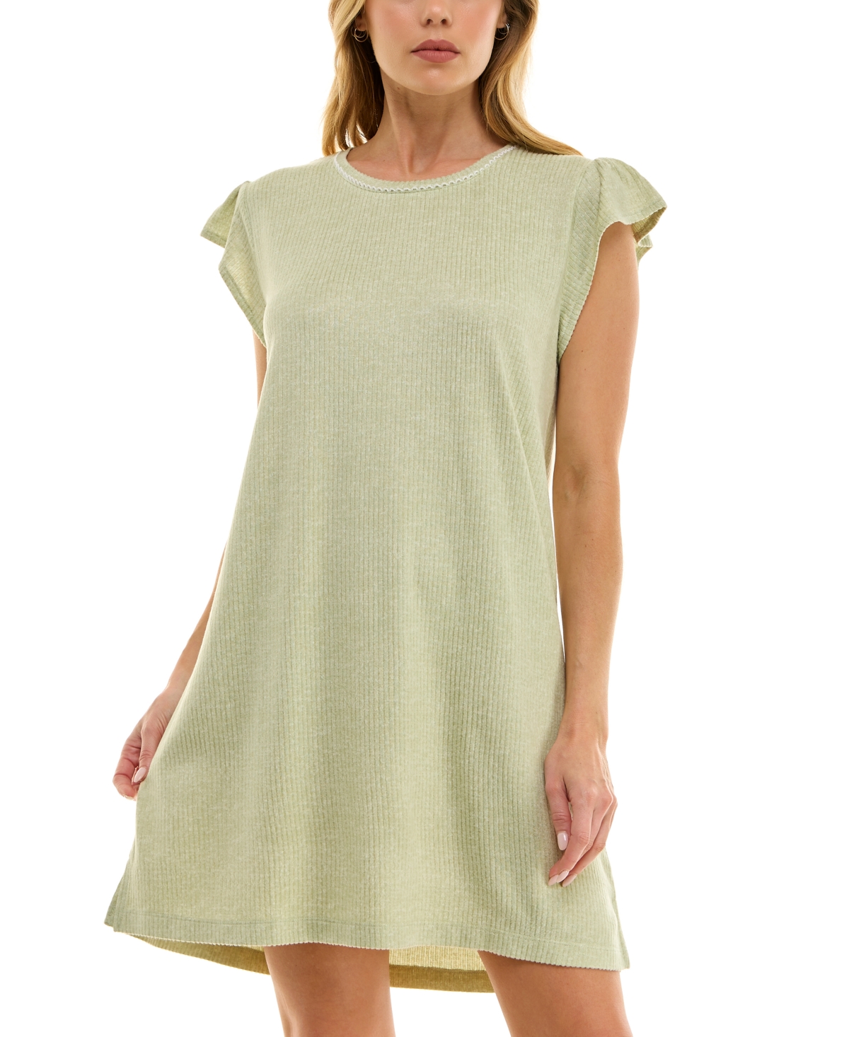 Women's Ruffled-Sleeve Short Sleepshirt - Fog Green