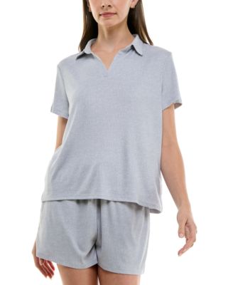 Women's Ribbed Short-Sleeve Henley Pajama Set